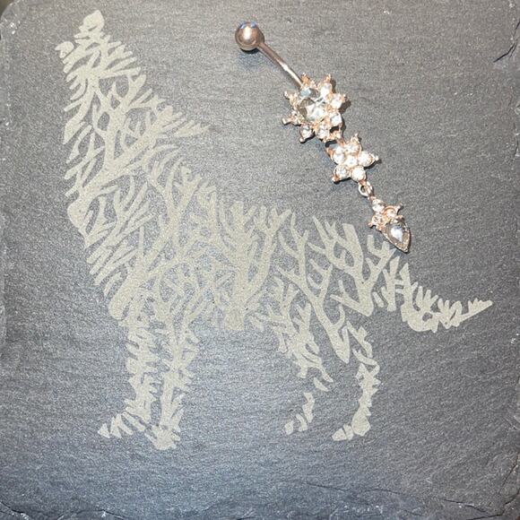 Stainless Steel Starburst Star Belly Ring Rose Gold - Picture 1 of 3